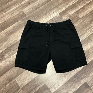 BERKLEY JENSEN Men's 100% Cotton Cargo Shorts Drawstring Sz Extra Large In Black